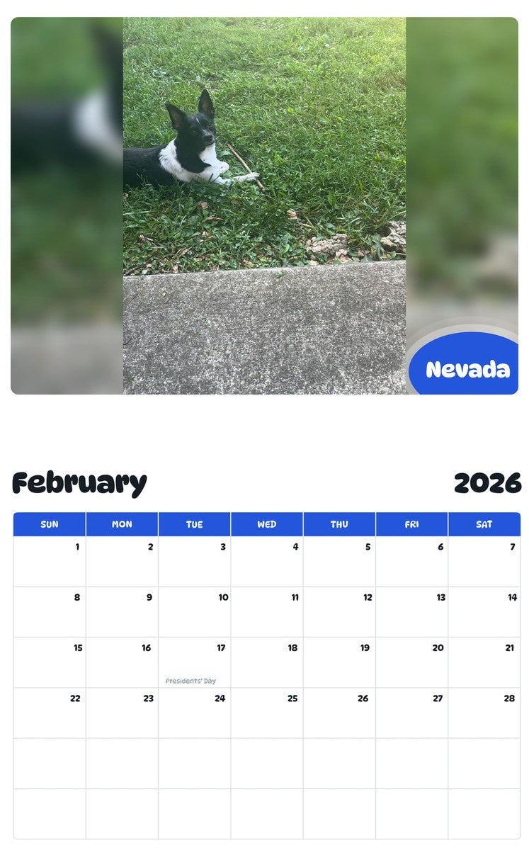 October 2025 - September 2026 Nevada - Pawidols Pet Calendar