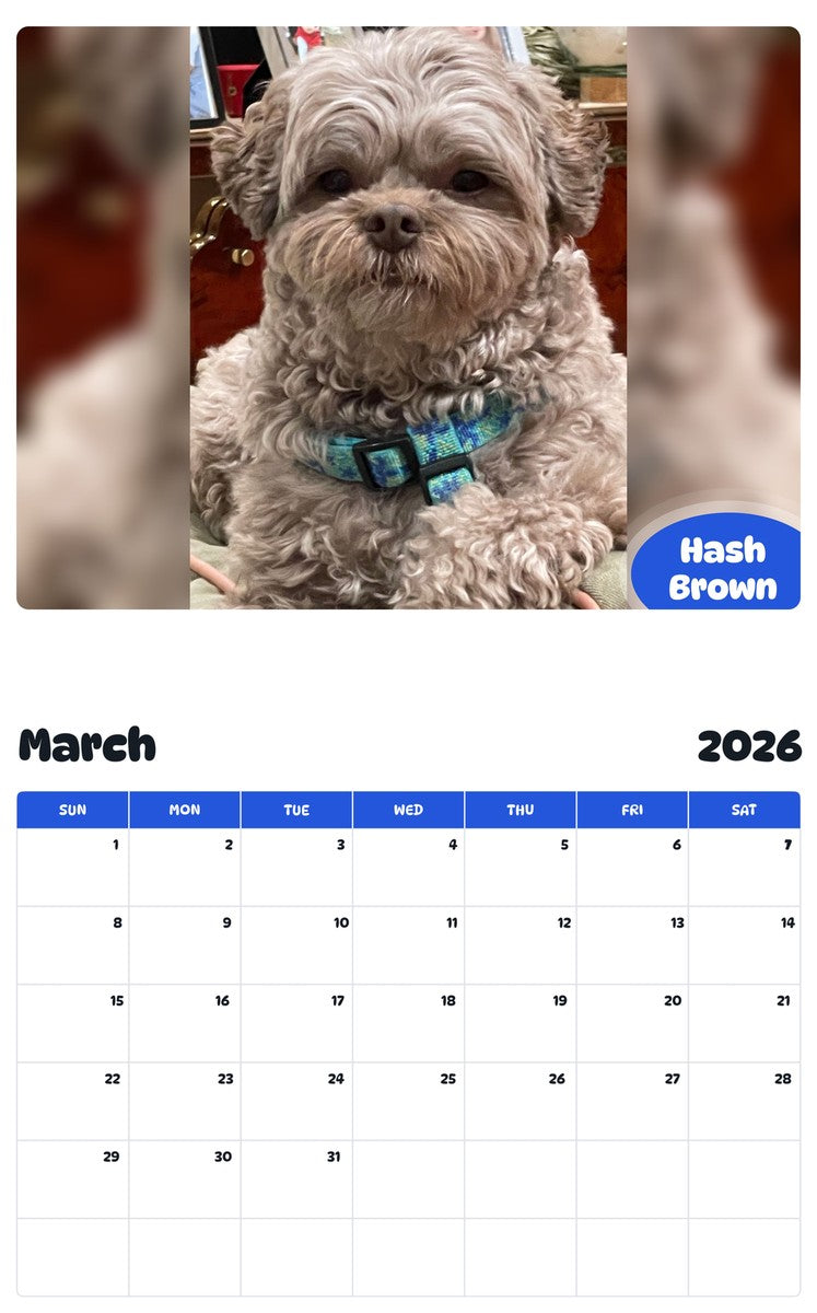 November 2025 - October 2026 Hash Brown - Pawidols Pet Calendar