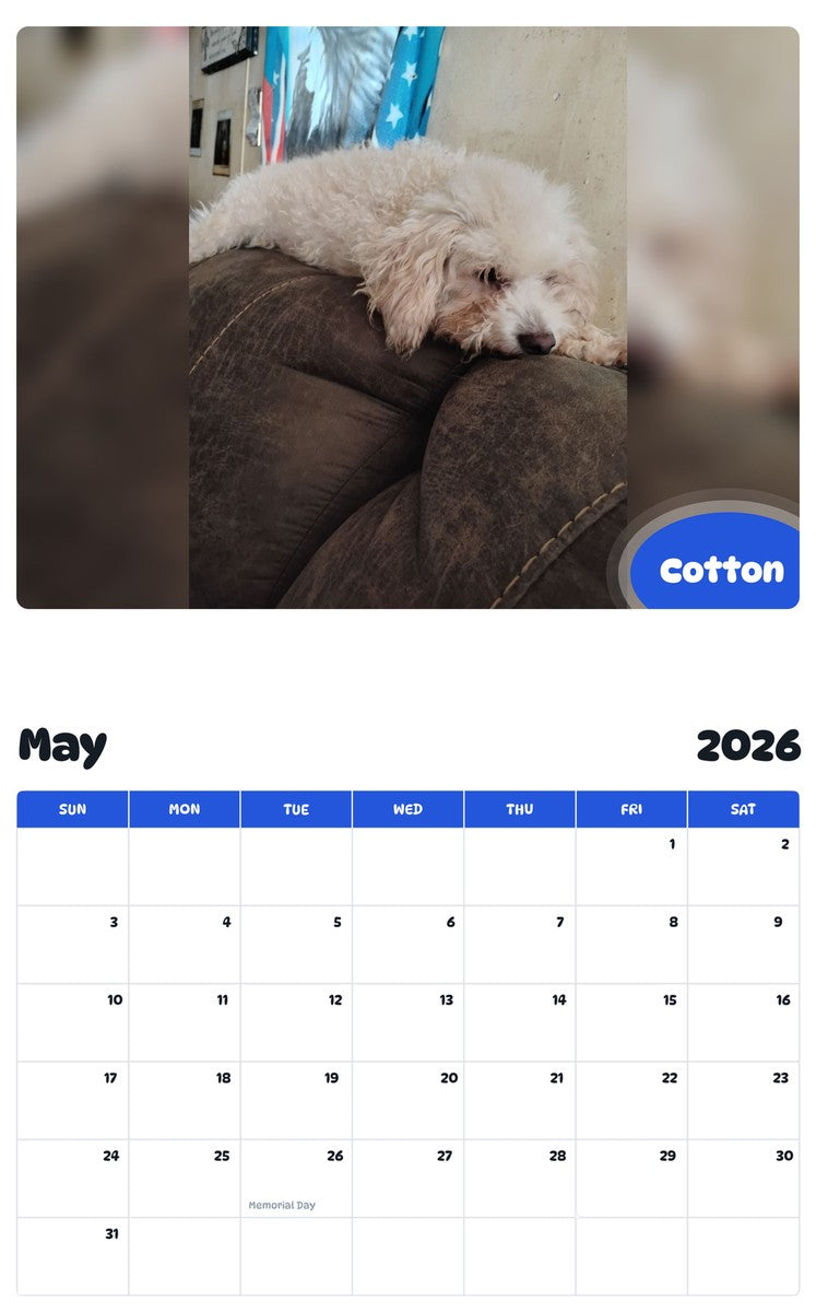 2026 - 2027 Cotton - Pawidols Pet Calendar