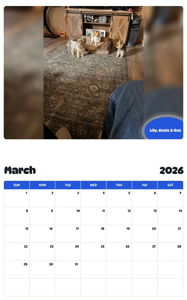 November 2025 - October 2026 Lily, Rosie & Gus - Pawidols Pet Calendar