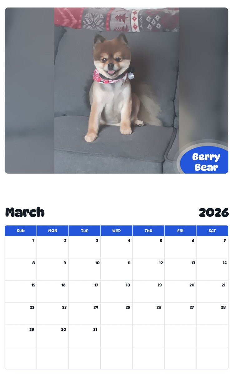 November 2025 - October 2026 Berry Bear - Pawidols Pet Calendar