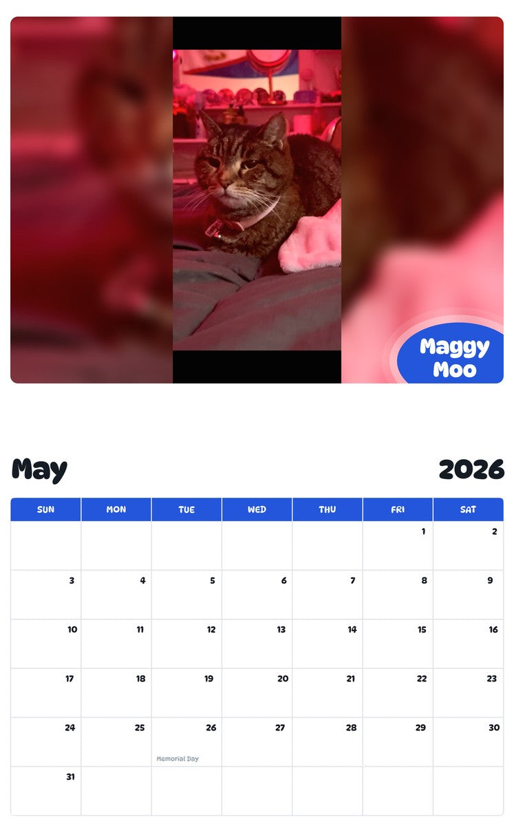 2026 - 2027 Maggy Moo - Pawidols Pet Calendar