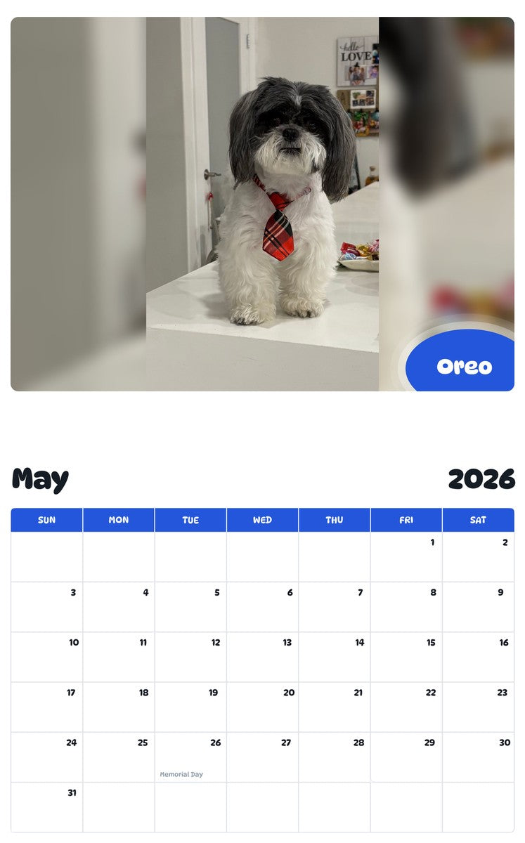 2026 - 2027 Oreo - Pawidols Pet Calendar