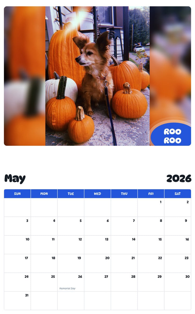 2026 - 2027 ROO ROO - Pawidols Pet Calendar