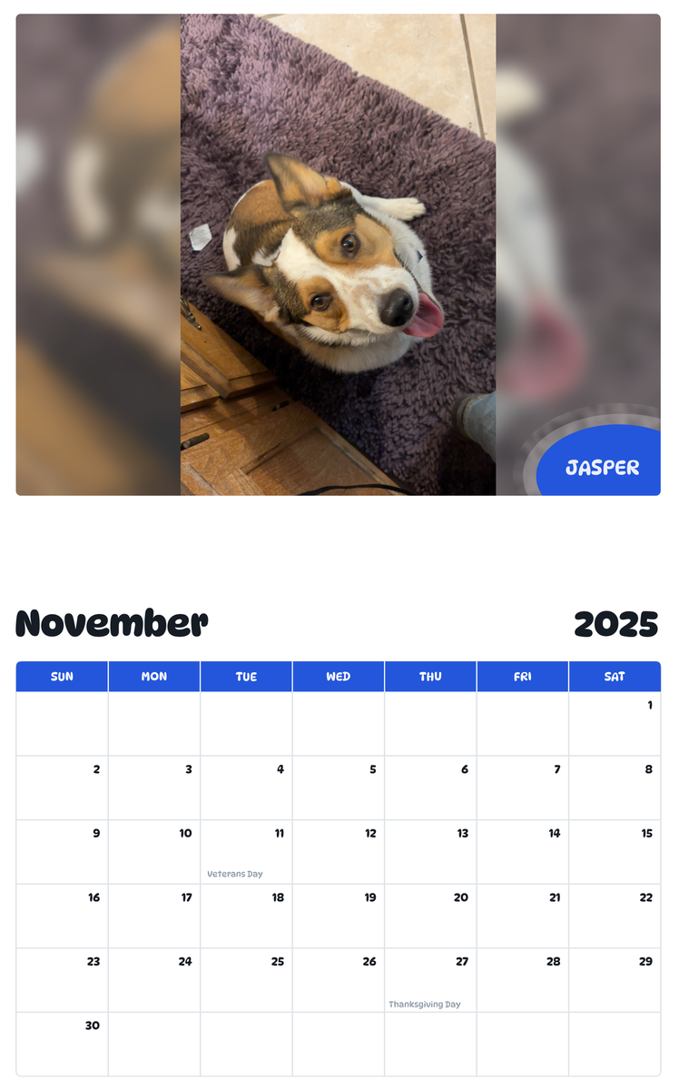 July 2025 - June 2026 Jasper - Pawidols Pet Calendar