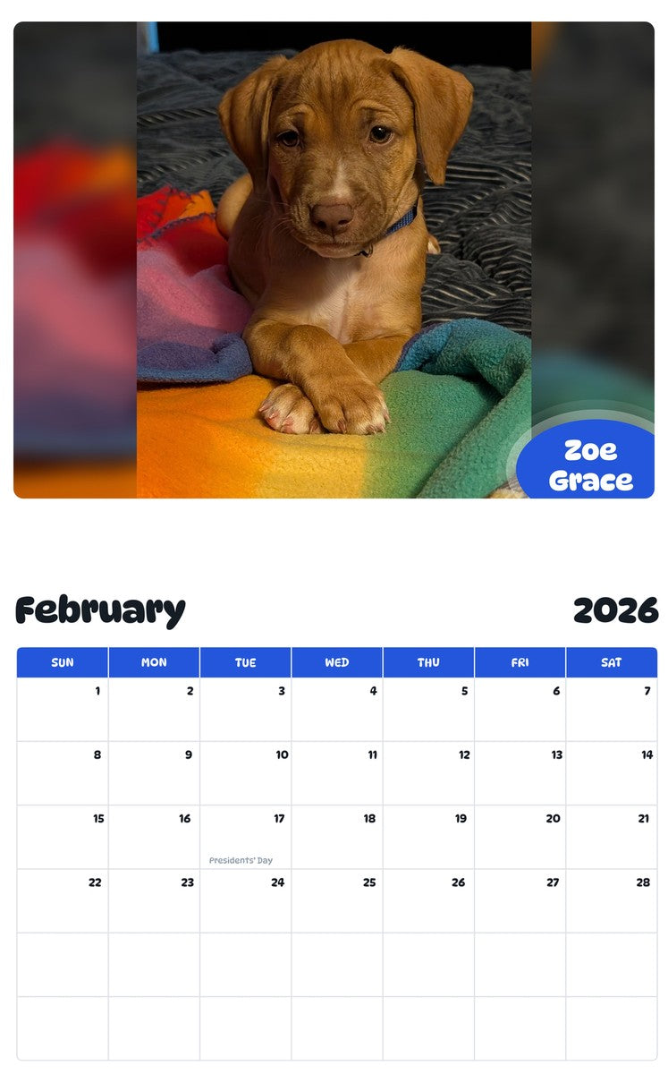 October 2025 - September 2026 Zoe Grace - Pawidols Pet Calendar