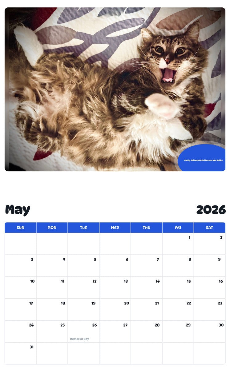 2026 - 2027 Bubby Bubbers McBubberson aka Bubby - Pawidols Pet Calendar