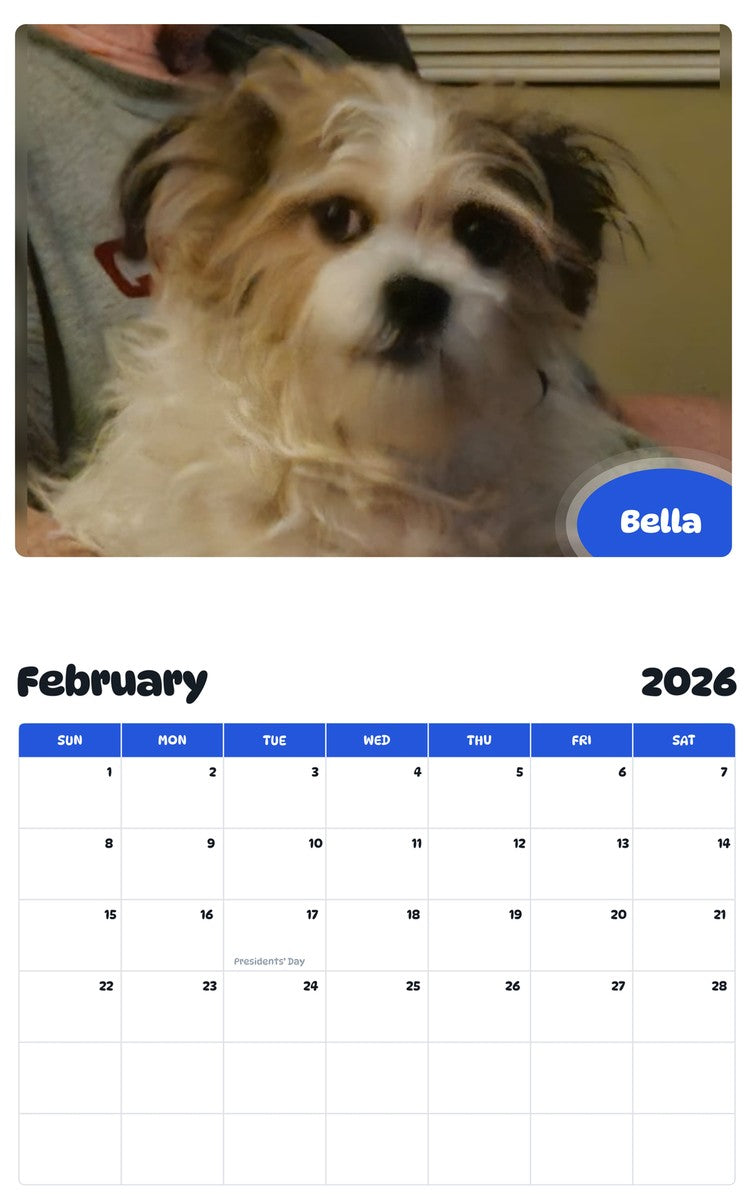 November 2025 - October 2026 Bella - Pawidols Pet Calendar