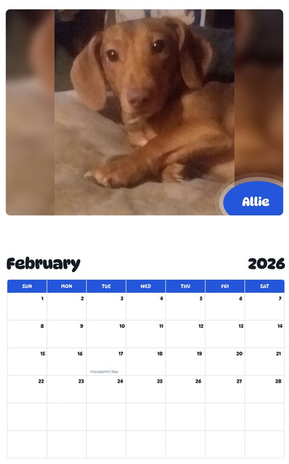 November 2025 - October 2026 Allie - Pawidols Pet Calendar