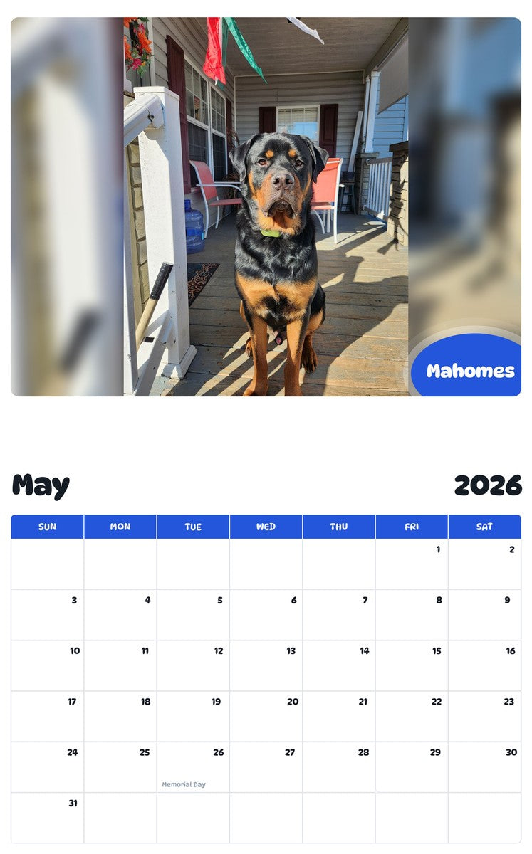 2026 - 2027 Mahomes - Pawidols Pet Calendar