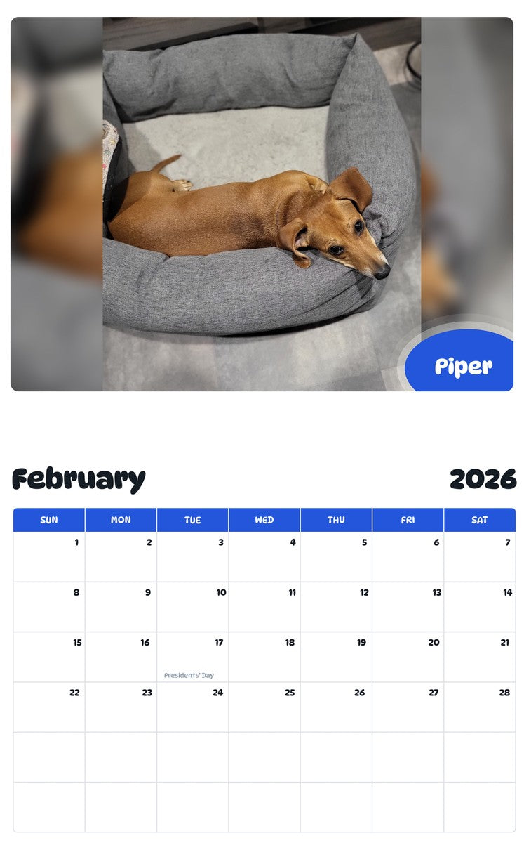 October 2025 - September 2026 Piper - Pawidols Pet Calendar
