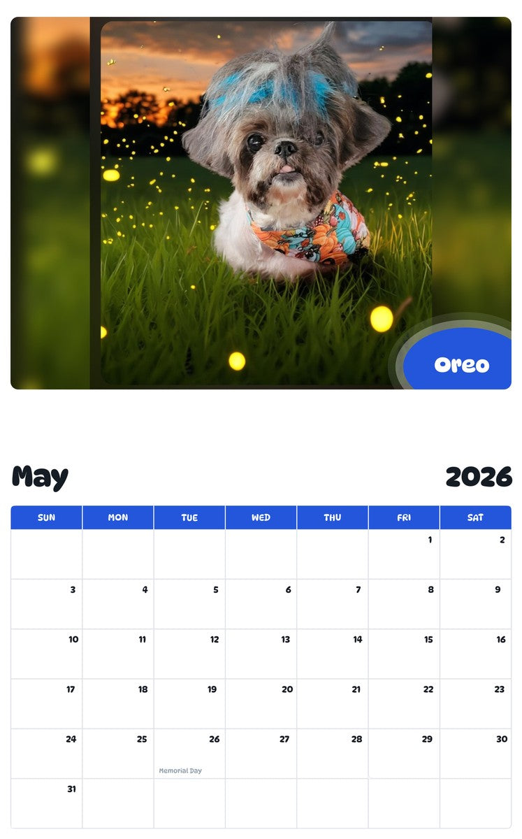 2026 - 2027 Oreo - Pawidols Pet Calendar