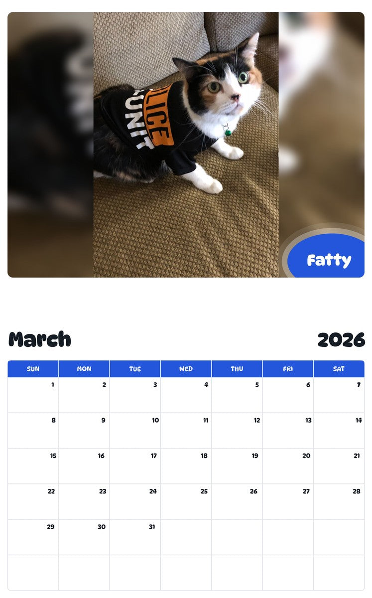 November 2025 - October 2026 Fatty - Pawidols Pet Calendar