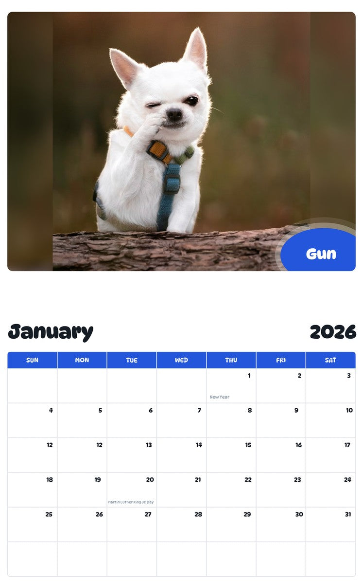 October 2025 - September 2026 Gun - Pawidols Pet Calendar