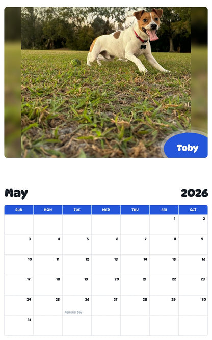 2026 - 2027 Toby - Pawidols Pet Calendar