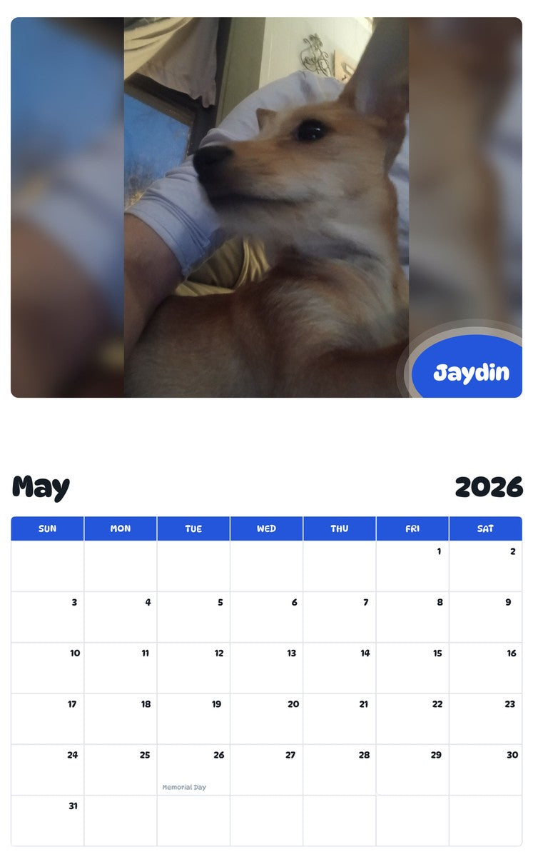 2026 - 2027 Jaydin - Pawidols Pet Calendar