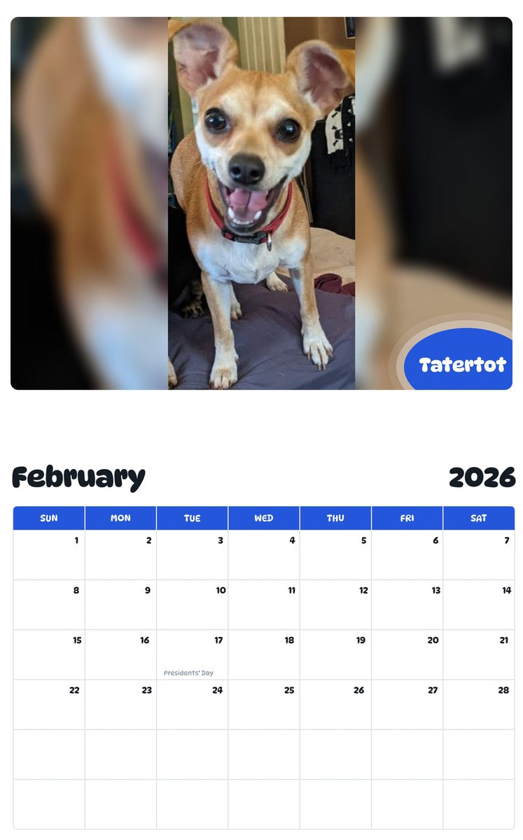 October 2025 - September 2026 Tatertot - Pawidols Pet Calendar