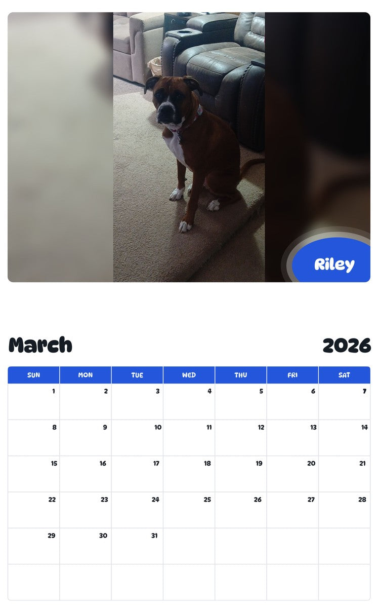 November 2025 - October 2026 Riley - Pawidols Pet Calendar