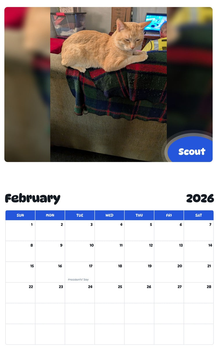 October 2025 - September 2026 Scout - Pawidols Pet Calendar