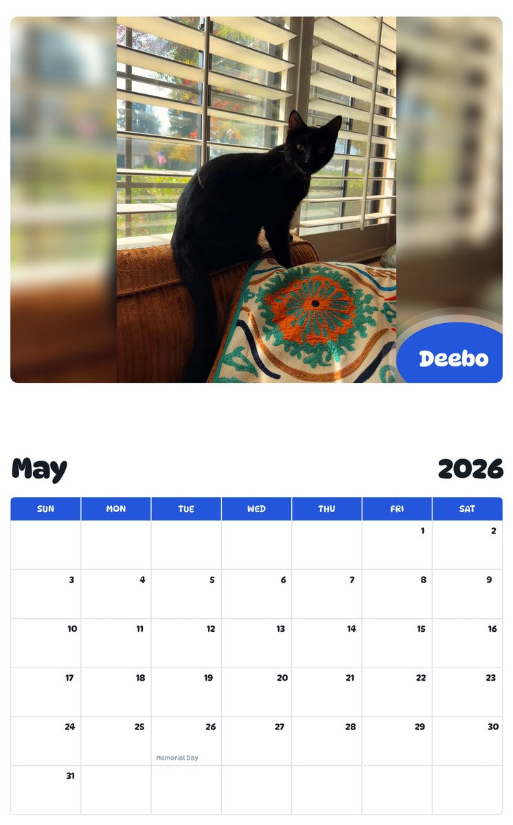 2026 - 2027 Deebo - Pawidols Pet Calendar
