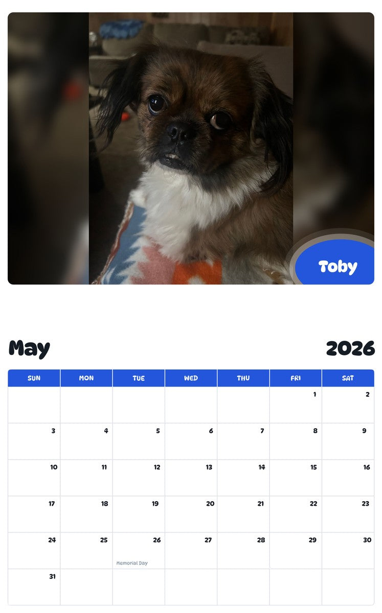 2026 - 2027 Toby - Pawidols Pet Calendar