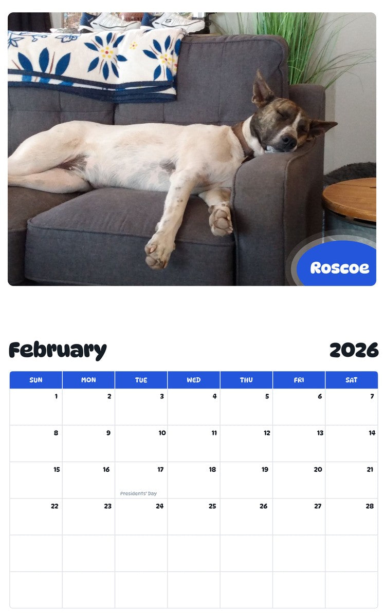 October 2025 - September 2026 Roscoe - Pawidols Pet Calendar