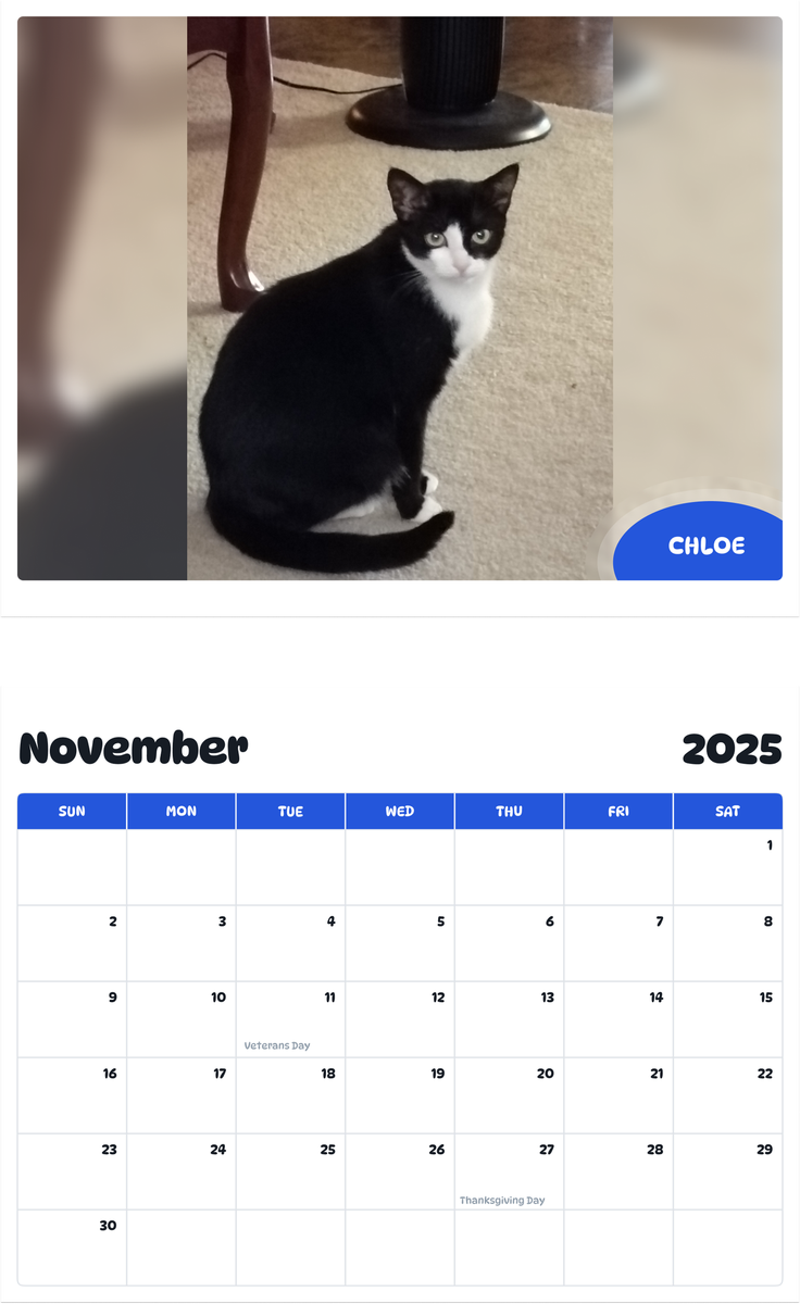 July 2025 - June 2026 Chloe - Pawidols Pet Calendar