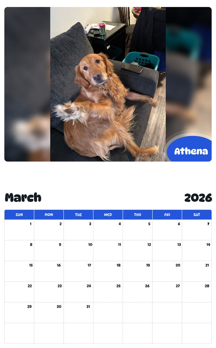 November 2025 - October 2026 Athena - Pawidols Pet Calendar