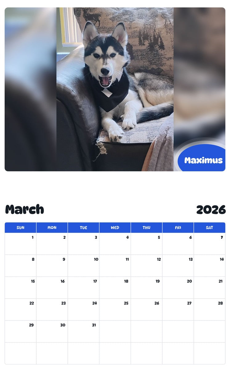 November 2025 - October 2026 Maximus - Pawidols Pet Calendar