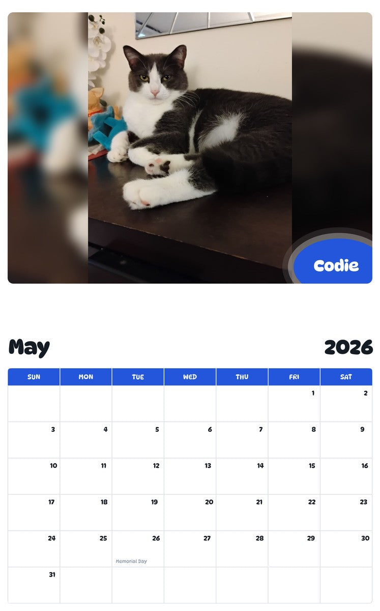 2026 - 2027 Codie - Pawidols Pet Calendar