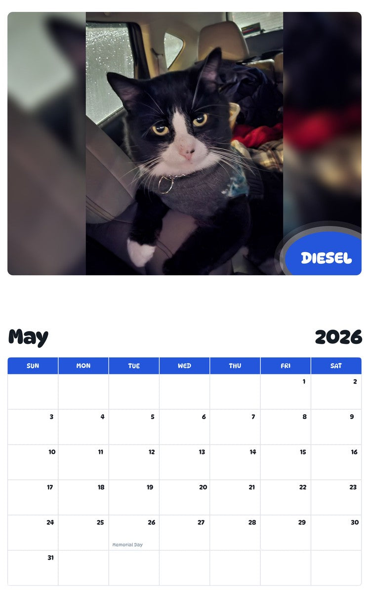 2026 - 2027 DIESEL - Pawidols Pet Calendar