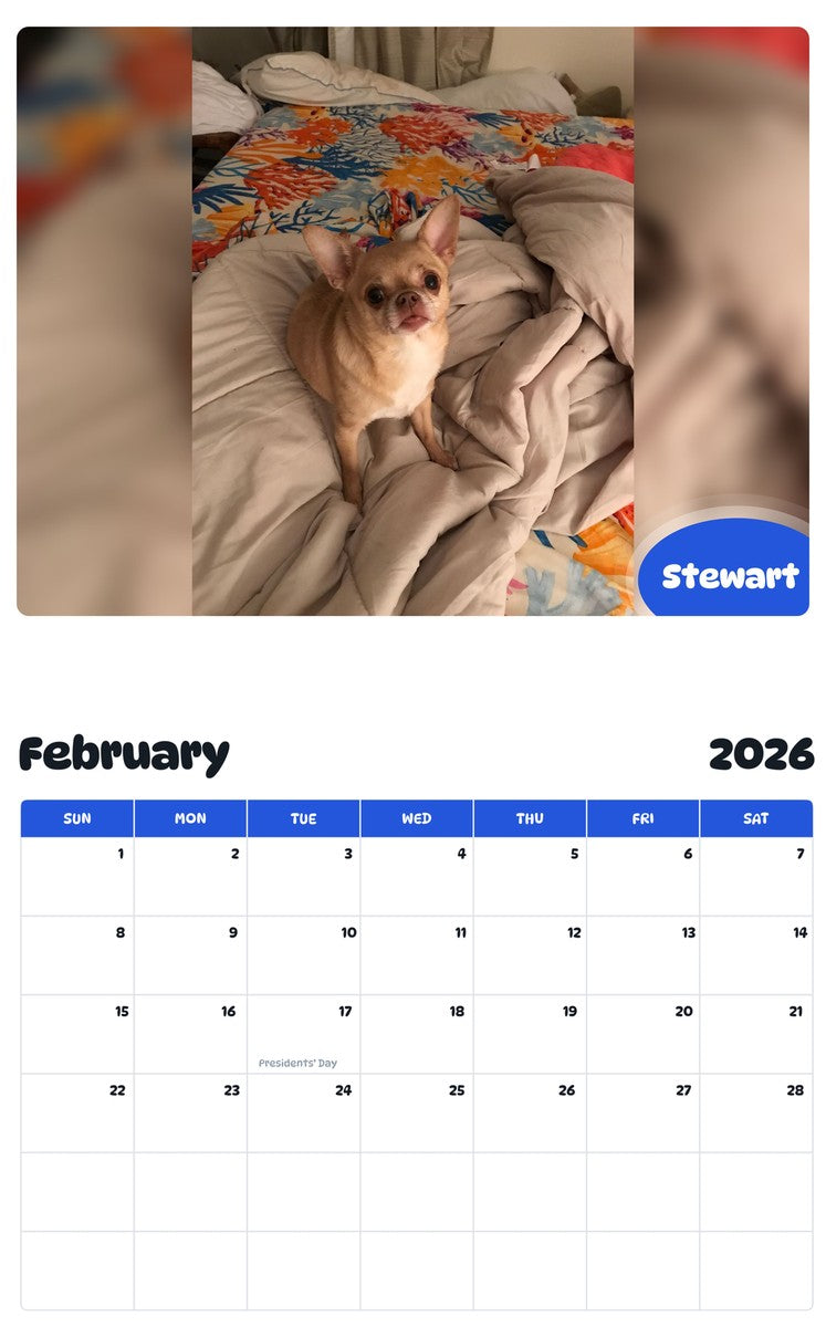 October 2025 - September 2026 Stewart - Pawidols Pet Calendar
