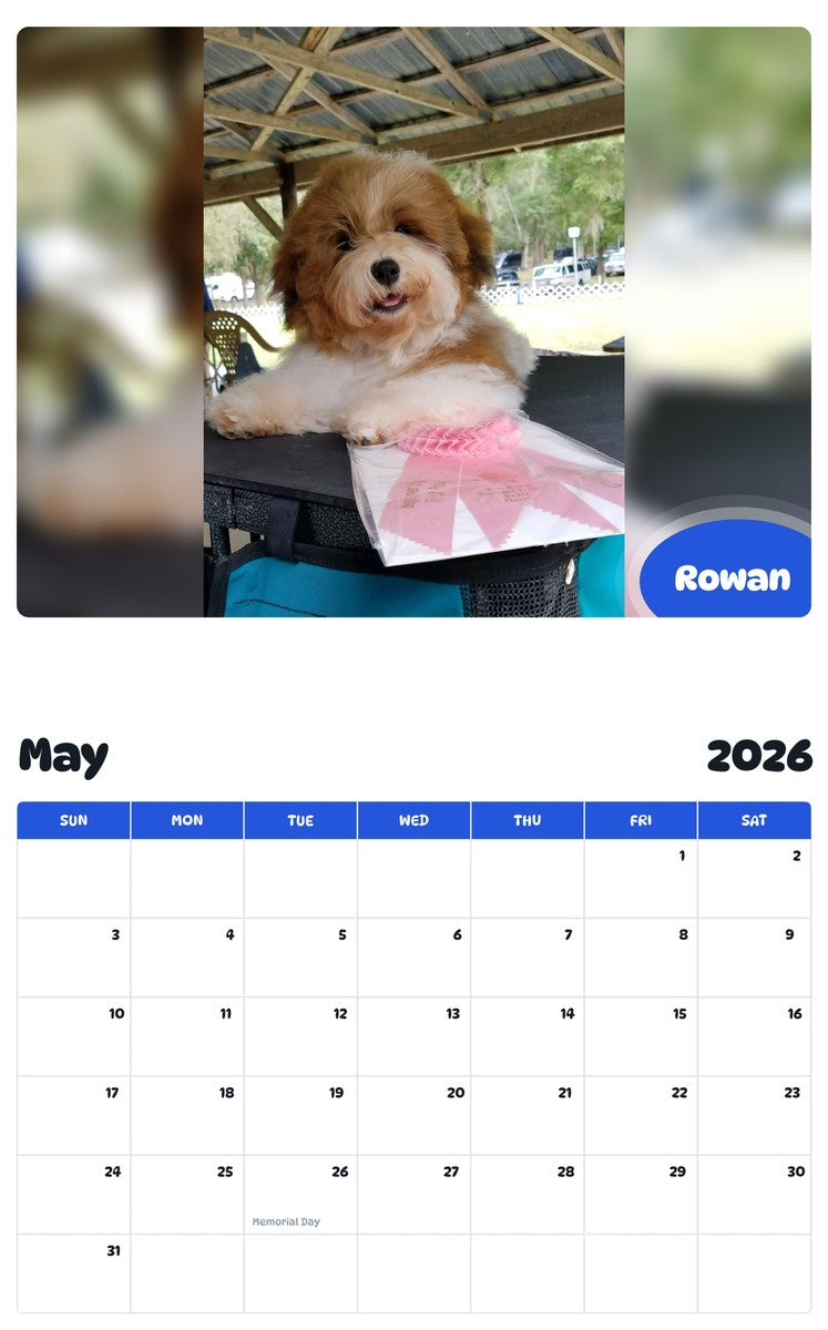 2026 - 2027 Rowan - Pawidols Pet Calendar