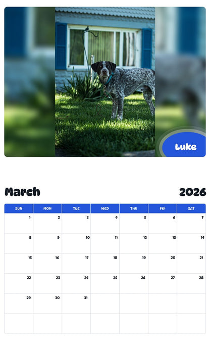 November 2025 - October 2026 Luke - Pawidols Pet Calendar