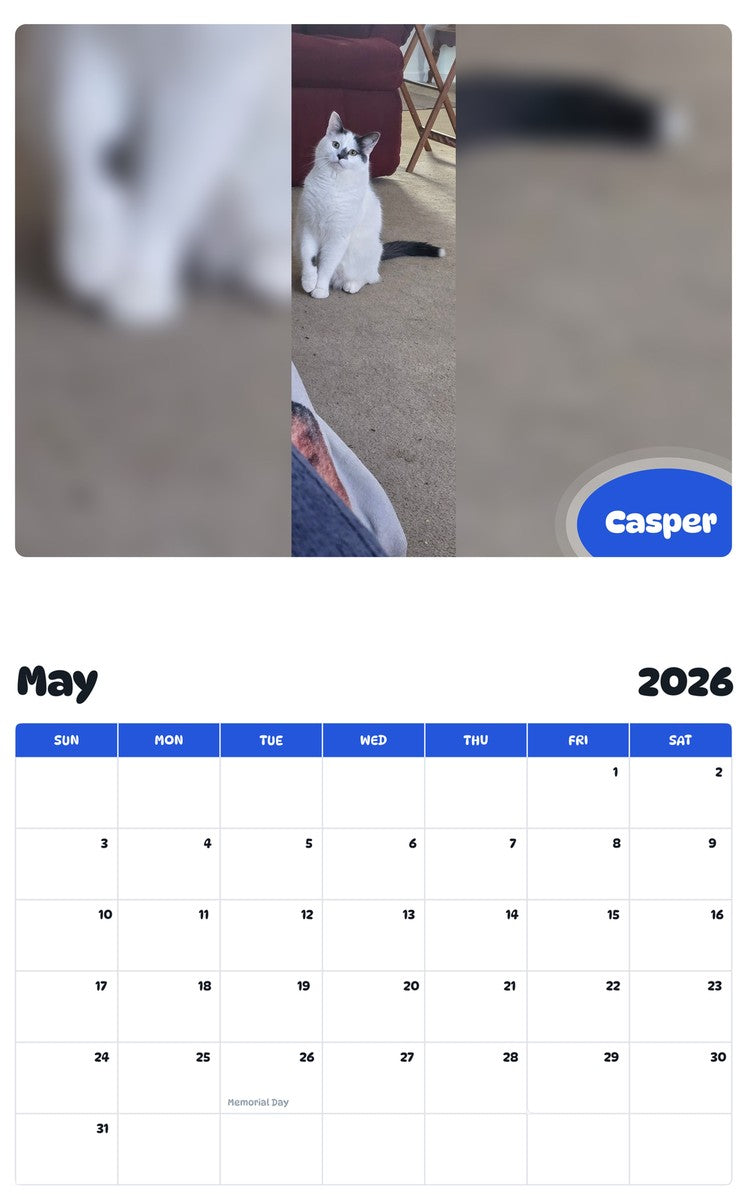 2026 - 2027 Casper - Pawidols Pet Calendar