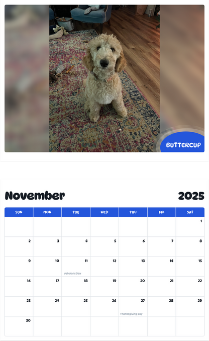 July 2025 - June 2026 Buttercup - Pawidols Pet Calendar