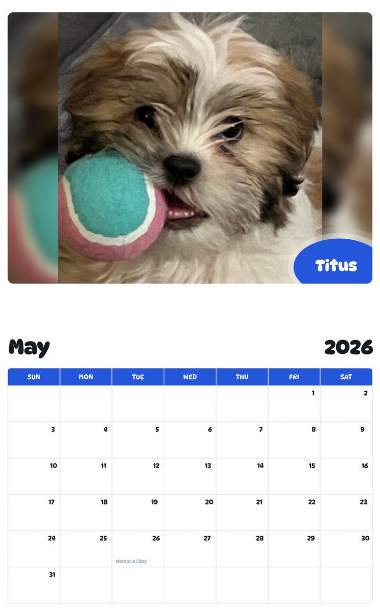 2026 - 2027 Titus - Pawidols Pet Calendar