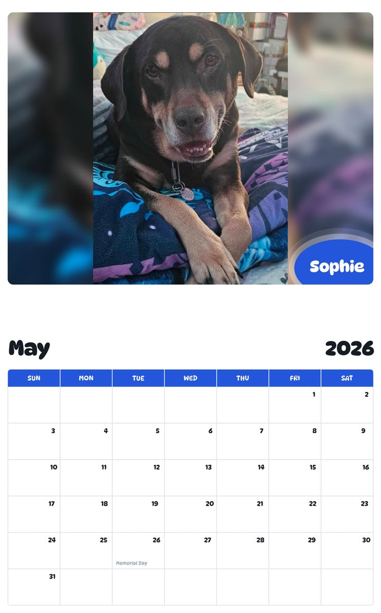 2026 - 2027 Sophie - Pawidols Pet Calendar