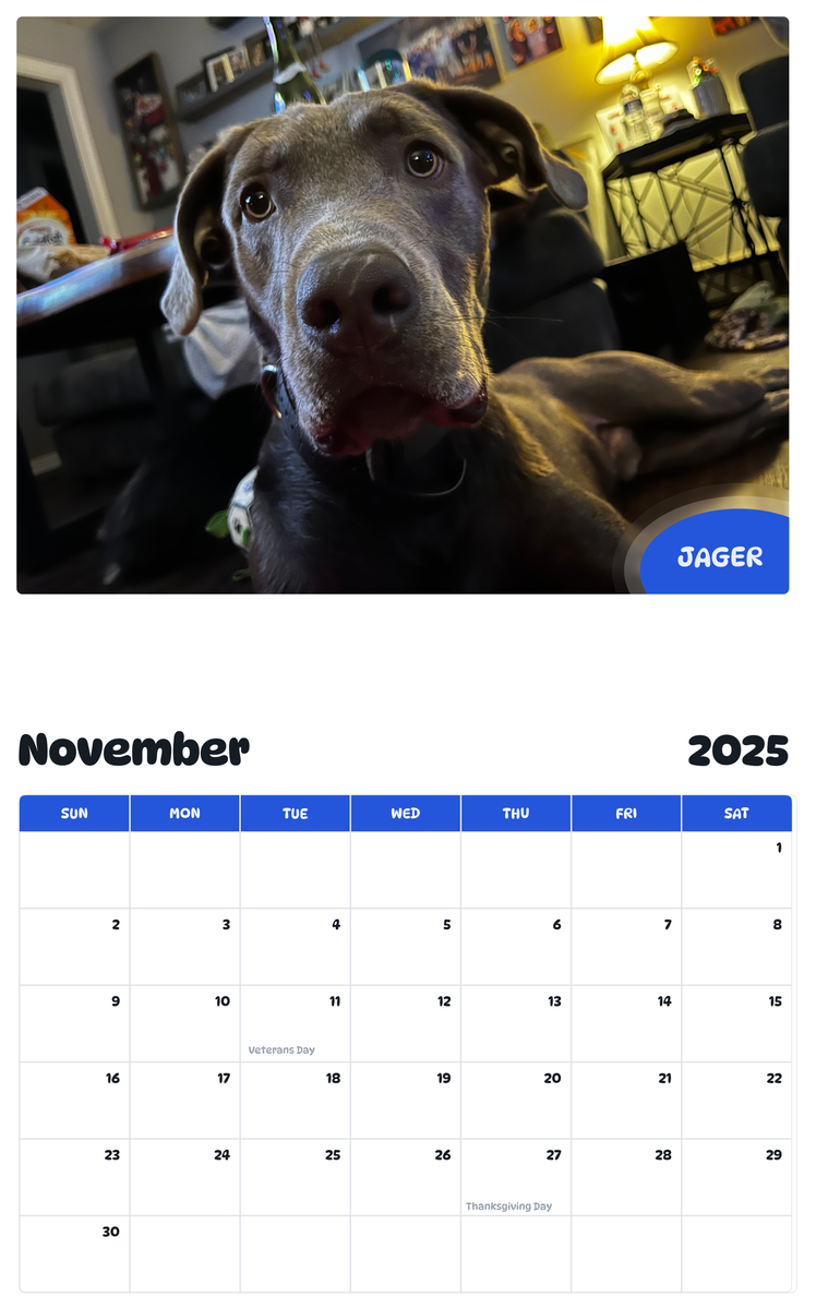 July 2025 - June 2026 Jager - Pawidols Pet Calendar