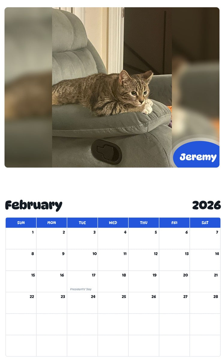 November 2025 - October 2026 Jeremy - Pawidols Pet Calendar