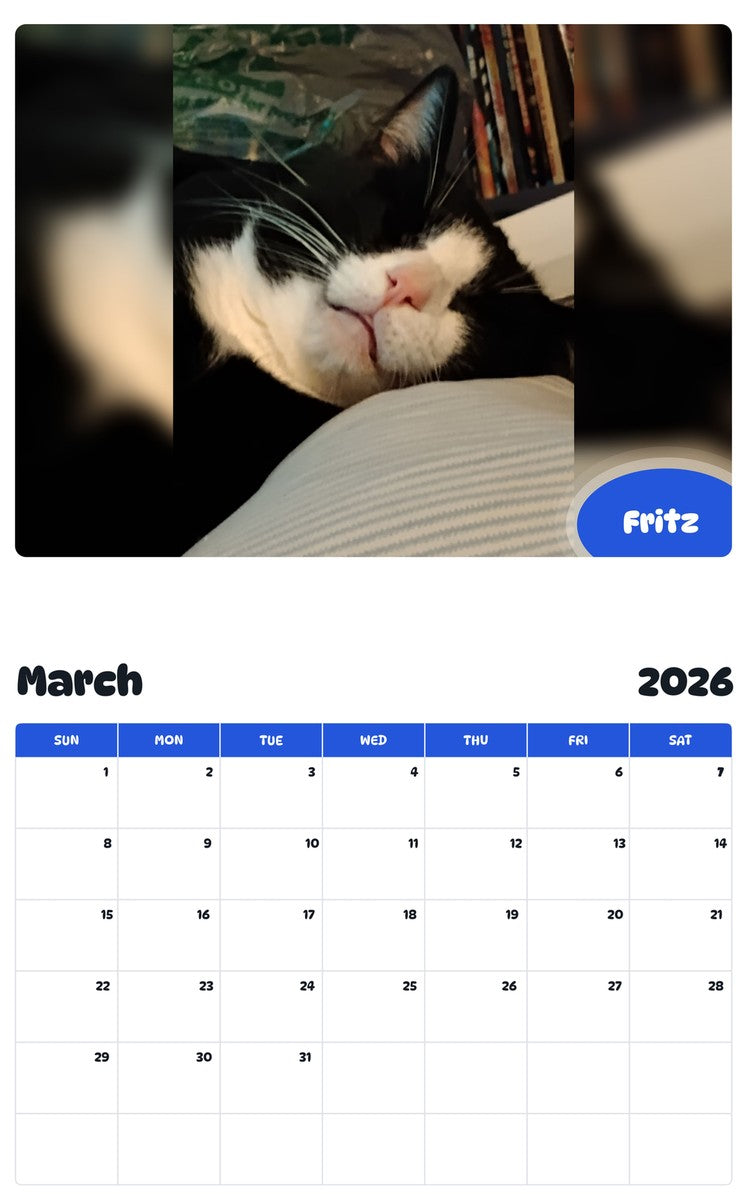 November 2025 - October 2026 Fritz - Pawidols Pet Calendar
