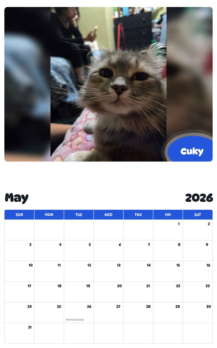 2026 - 2027 Cuky - Pawidols Pet Calendar