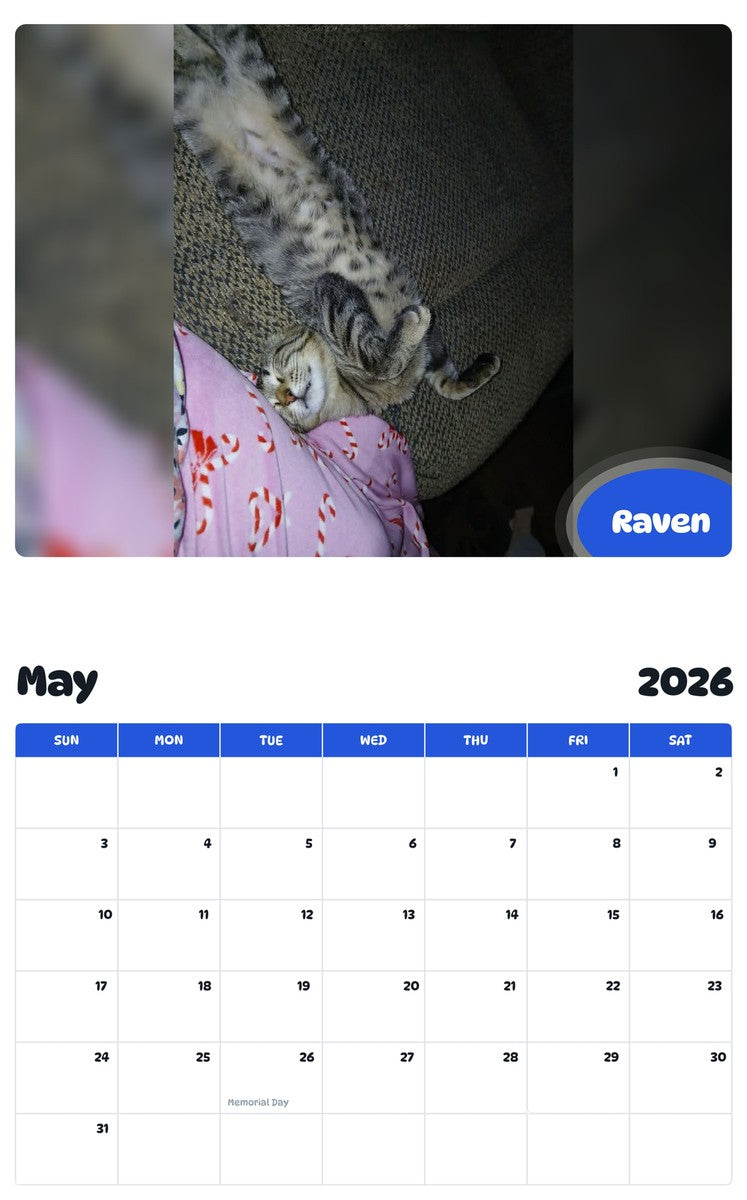 2026 - 2027 Raven - Pawidols Pet Calendar