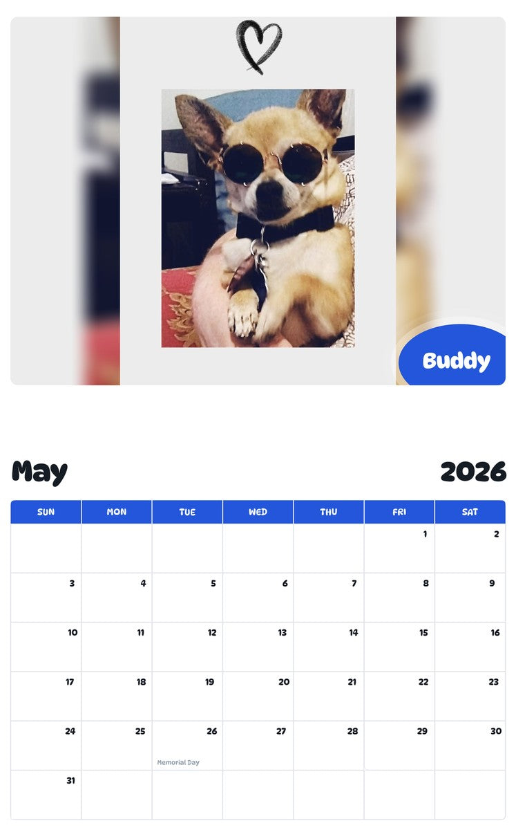 2026 - 2027 Buddy - Pawidols Pet Calendar