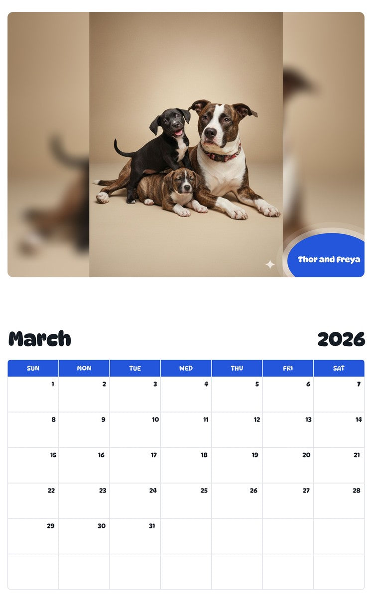 November 2025 - October 2026 Thor and Freya - Pawidols Pet Calendar