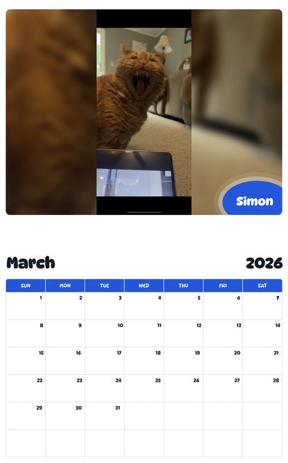November 2025 - October 2026 Simon - Pawidols Pet Calendar