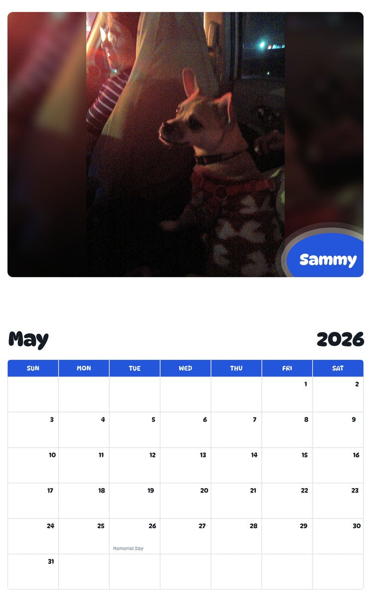 2026 - 2027 Sammy - Pawidols Pet Calendar