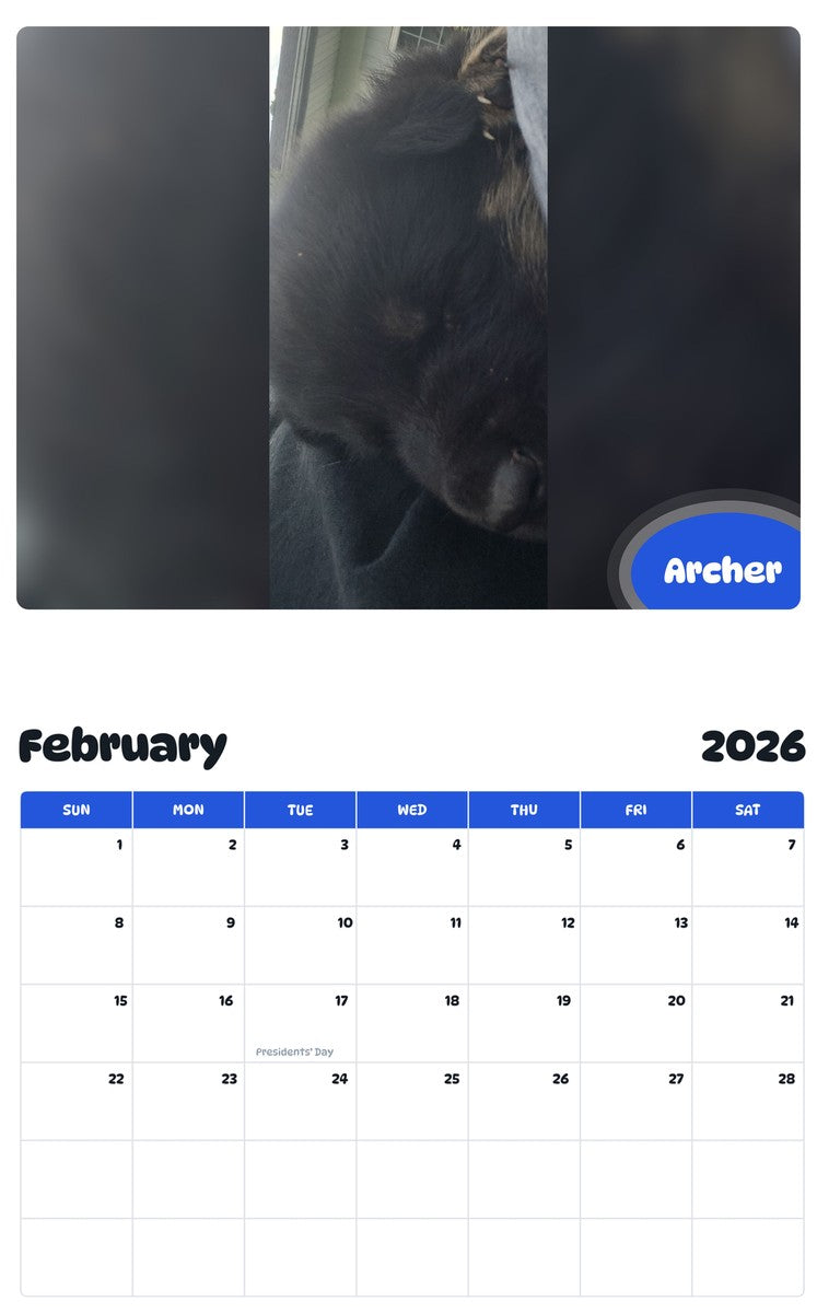 October 2025 - September 2026 Archer - Pawidols Pet Calendar