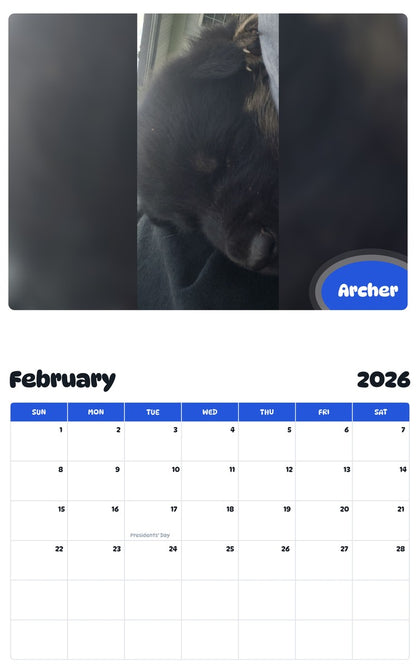 October 2025 - September 2026 Archer - Pawidols Pet Calendar