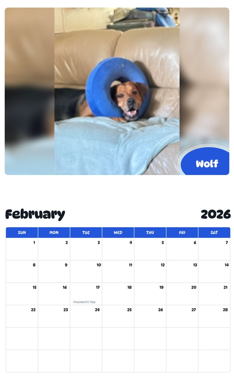 October 2025 - September 2026 Wolf - Pawidols Pet Calendar